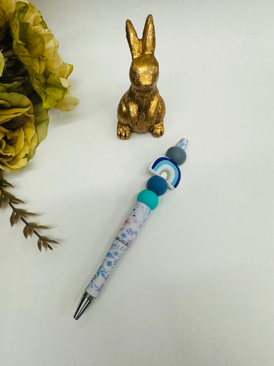 Blue Rainbow Beaded Pen