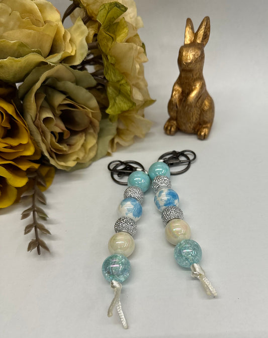 Blue and White Acrylic Bead Keychain