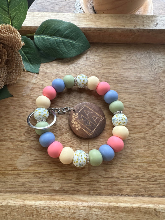 Mama Floral Silicone Bead Keychain Wristlet