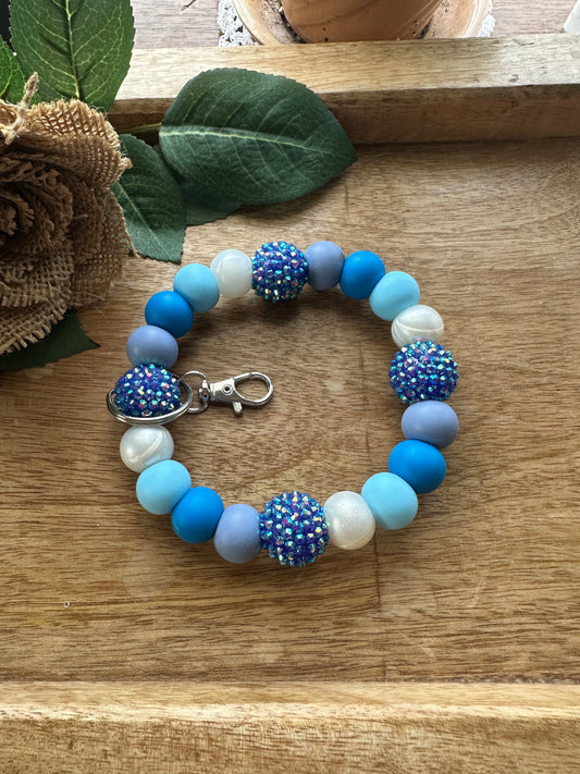 Blue Stud Silicone Bead Keychain Wristlet