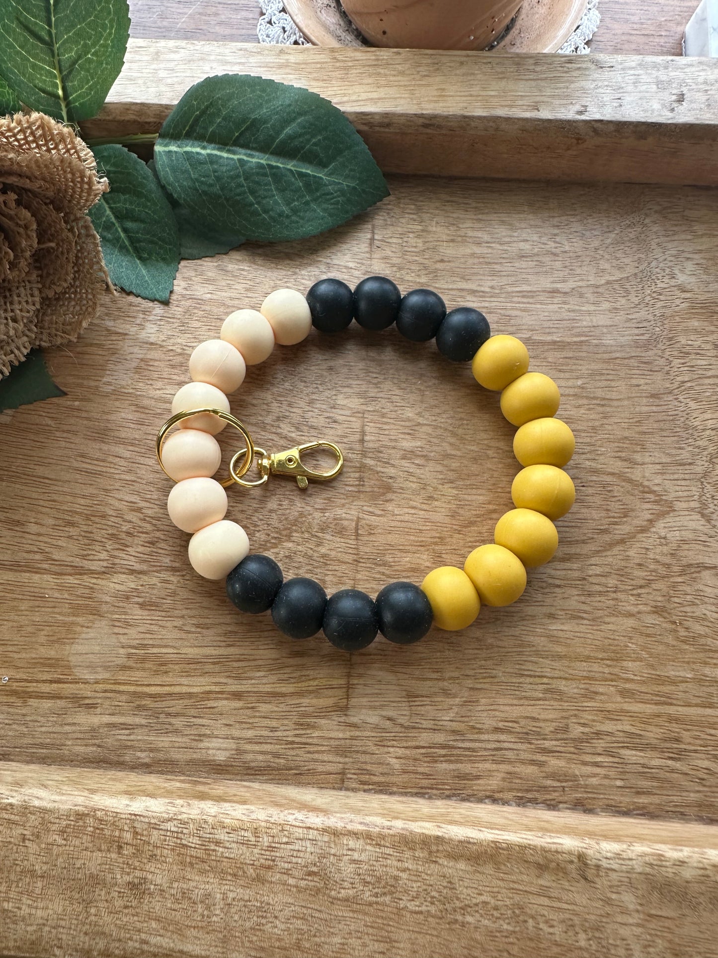 Yellow And Black Silicone Bead Keychain Wristlet