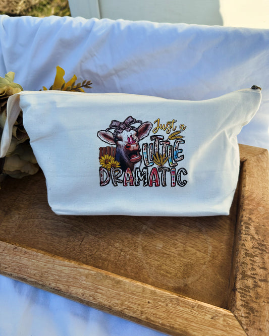 ‘Just A Little Dramatic’ Cow Cosmetic Bag